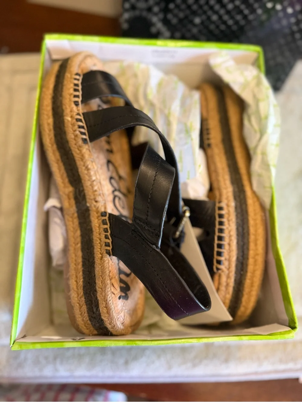 Sam Edelman Aisling Black Leather Espadrille Platform Sandal NEW
